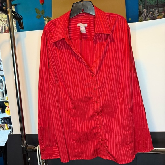Laura Scott Tops - Laura Scott Woman size 20/22 Red Striped Button-Up Shirt